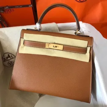 Hermes Gold Epsom Kelly 28cm Ručně vyráběná taška