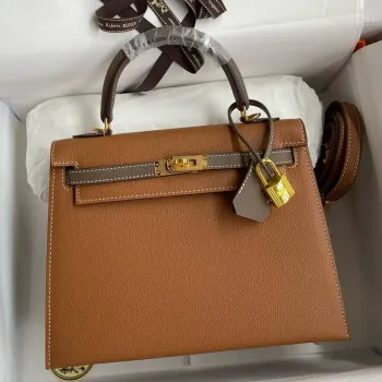 Hermes HSS Kelly Sellier 25 Bicolor Taška ve zlaté a taupe Epsom telecí kůže