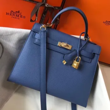 Kelly 25cm Sellier Taška v Agate Blue Epsom Kůži
