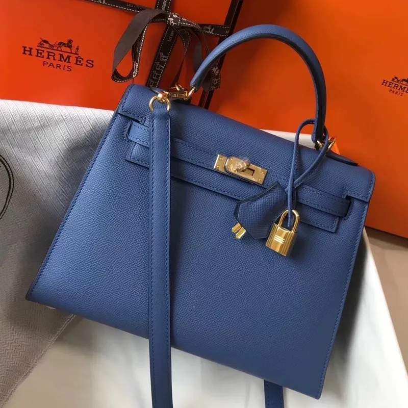 Kelly 25cm Sellier Taška v Agate Blue Epsom Kůži
