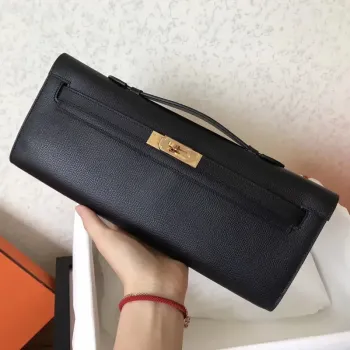 Hermès Černá Epsom Kelly Cut Ručně vyráběná taška