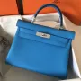 Hermes Blue Zanzibar Clemence Kelly 28cm Ručně vyráběná taška