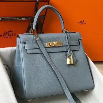 Hermes Blue Lin Clemence Kelly 25cm GHW Taška