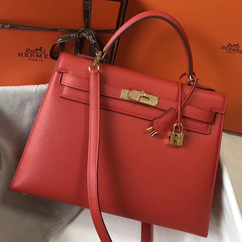 Hermès Červená Epsom Kelly 32cm Sellier Taška
