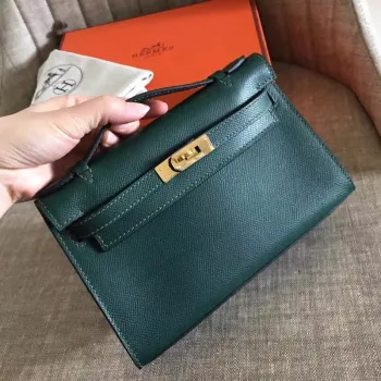 Hermes Dark Green Kelly Pochette Epsom Ručně Vyrobená Taška