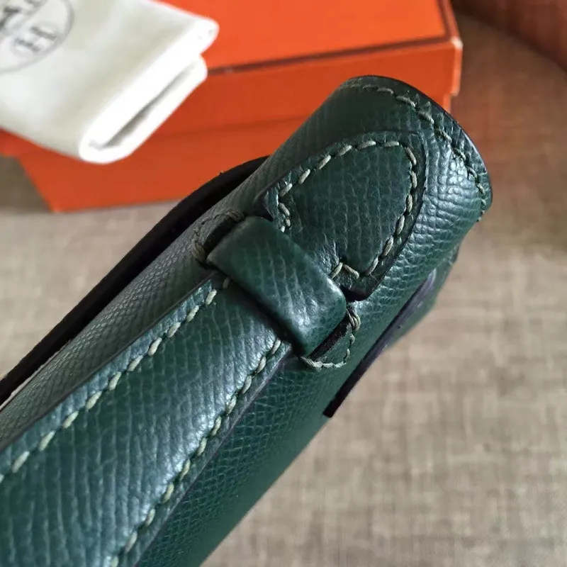 Hermes Dark Green Kelly Pochette Epsom Ručně Vyrobená Taška