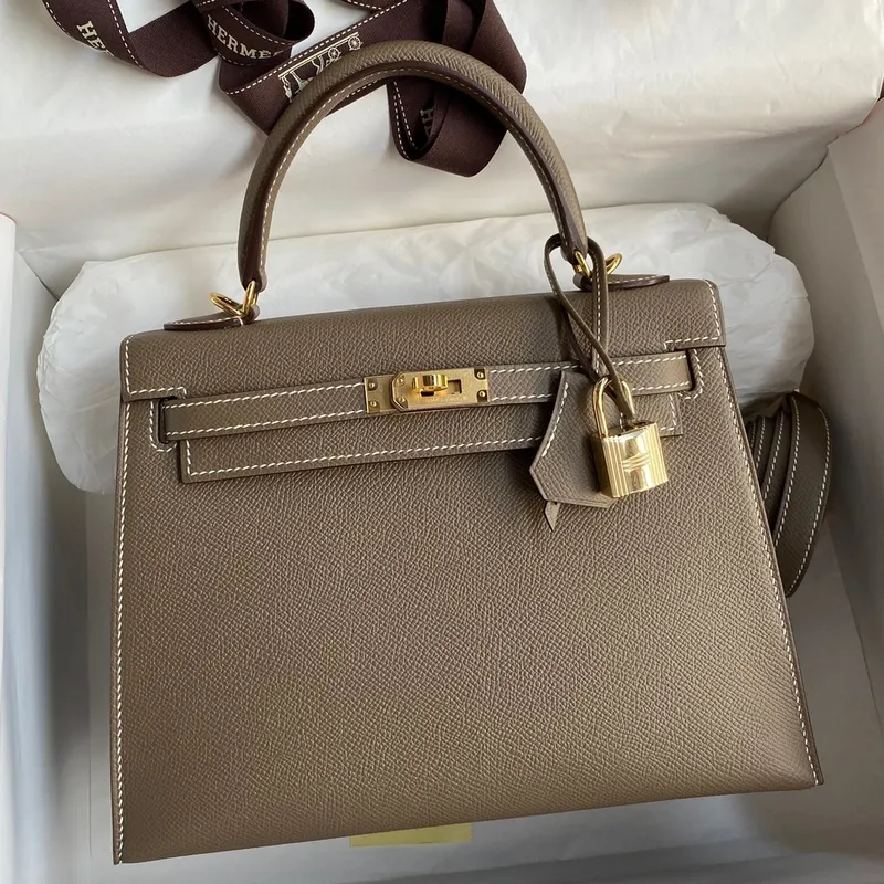 Hermes Epsom Kelly 25cm Sellier Ručně vyráběná taška Taupe