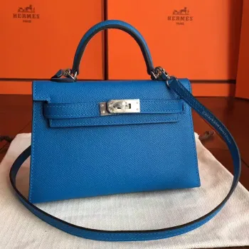 Hermes Blue Izmir Epsom Kelly Mini II Ručně vyráběná taška