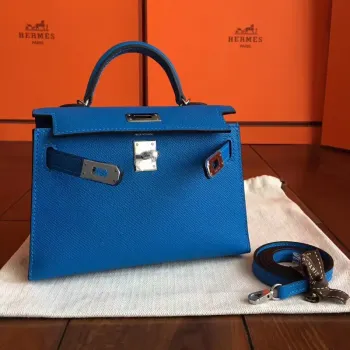Hermes Blue Izmir Epsom Kelly Mini II Ručně vyráběná taška