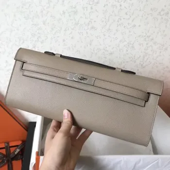 Hermes Grey Epsom Kelly Cut Ručně vyráběná taška