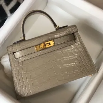 Kelly Mini II Taška v Taupe Embossed Krokodýlí Telecí Kůže