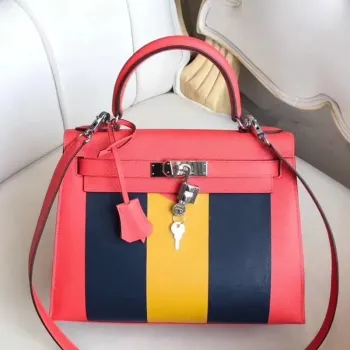 Hermes Kabelka Kelly 28cm Červená s Multicolor Proužky