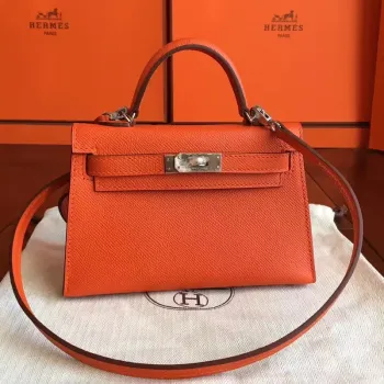 Hermes Orange Epsom Kelly Mini II Ručně vyráběná taška
