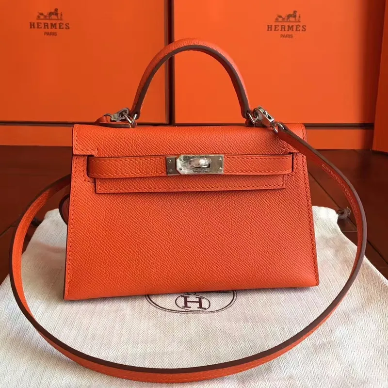 Hermes Orange Epsom Kelly Mini II Ručně vyráběná taška