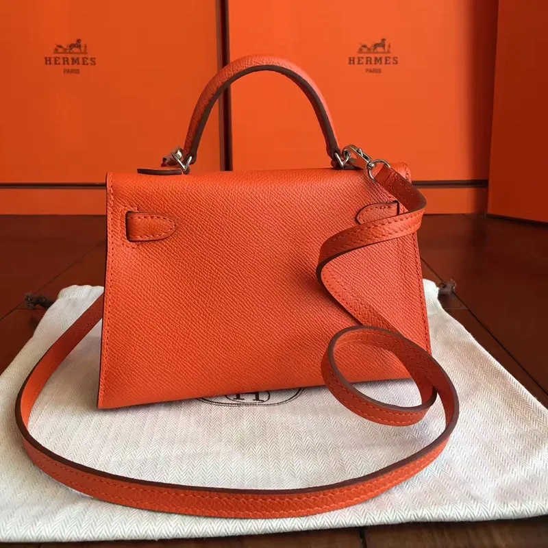 Hermes Orange Epsom Kelly Mini II Ručně vyráběná taška