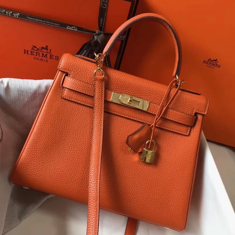 Hermès Oranžová Clemence Kelly 28cm Taška