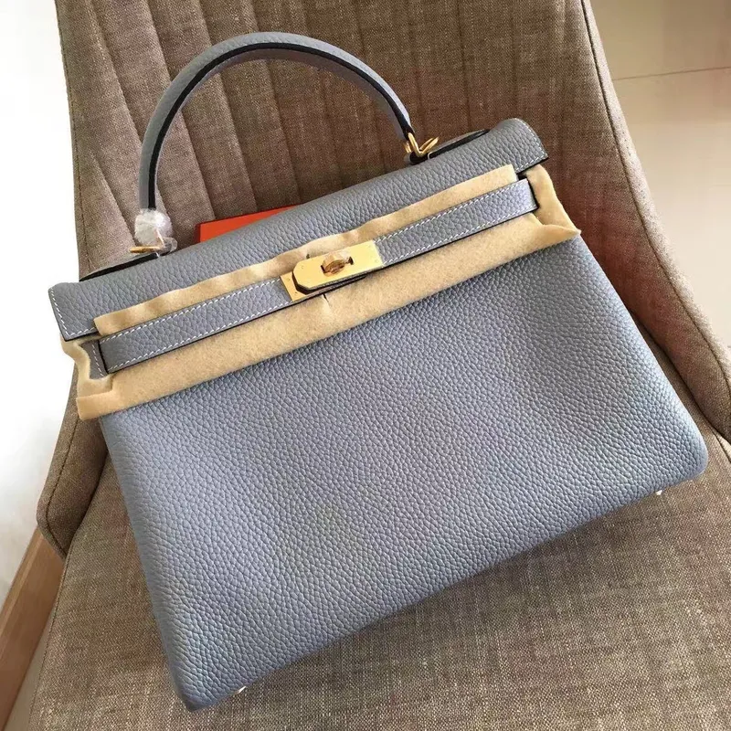 Hermes Blue Lin Clemence Kelly Retourne 32cm Ručně vyráběná taška