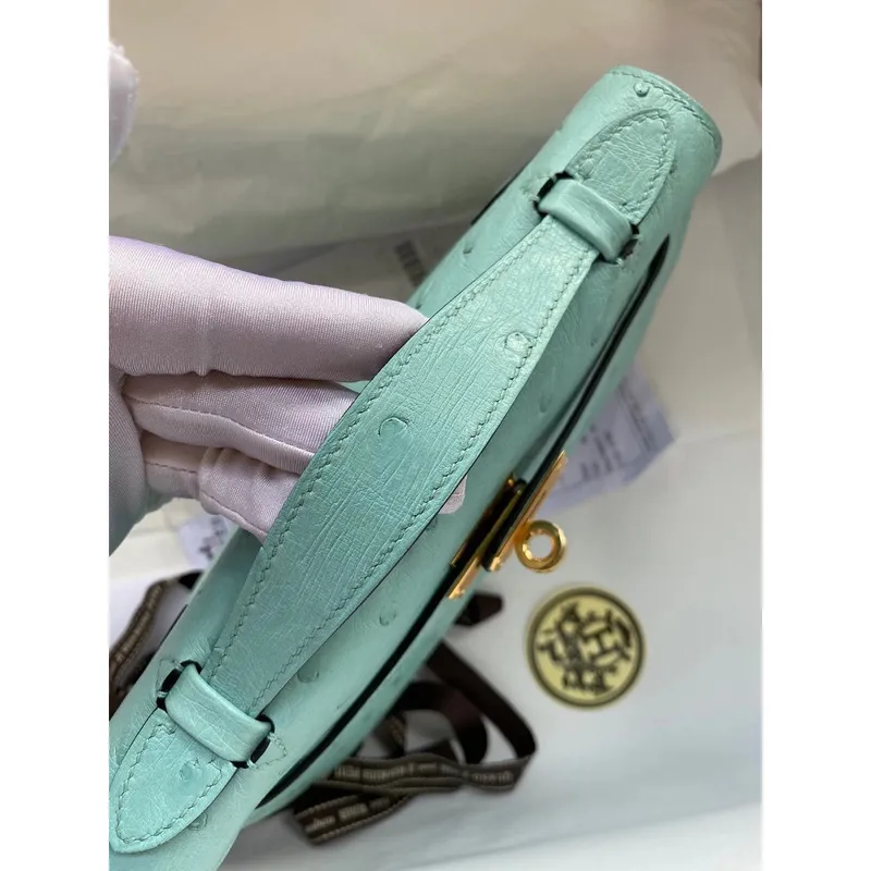 Hermes Aqua Kelly Pochette Pštrosí Ručně Vyrobená Taška