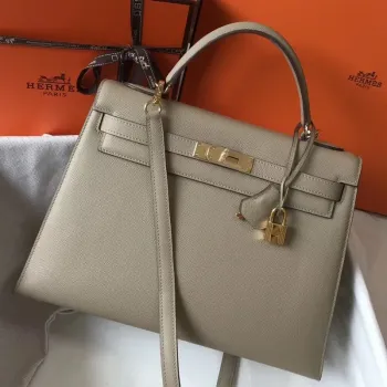 Hermès Šedá Epsom Kelly 32cm Sellier Taška