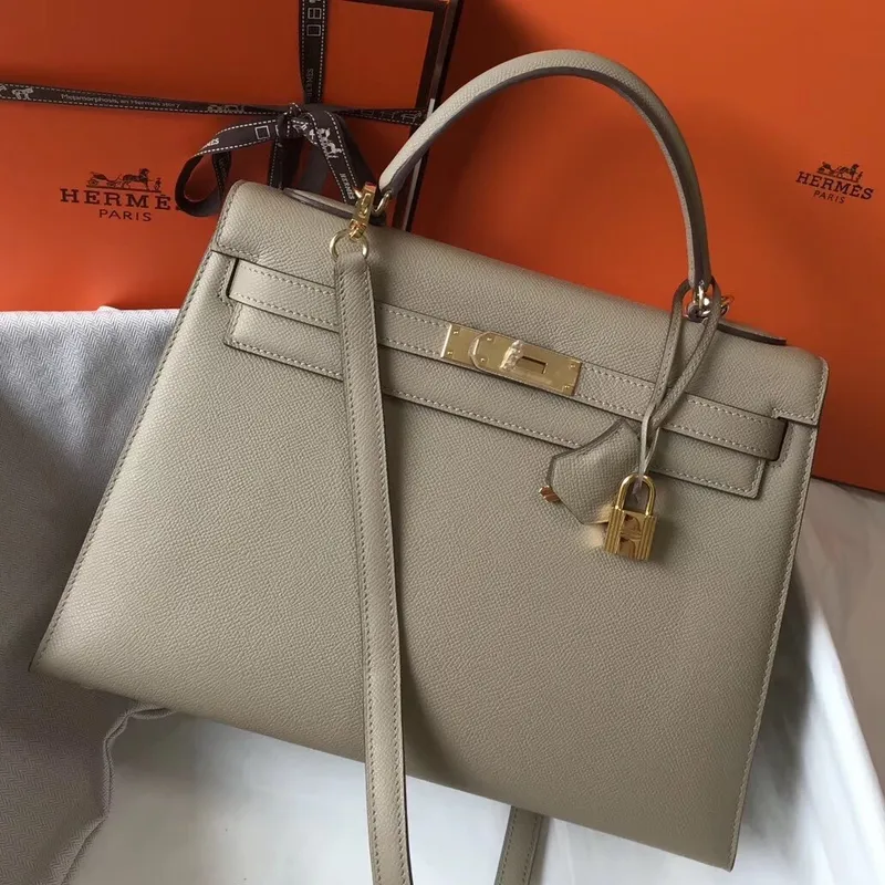 Hermès Šedá Epsom Kelly 32cm Sellier Taška