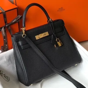 Hermès Černá Kůže Clemence Kelly 25cm GHW Taška