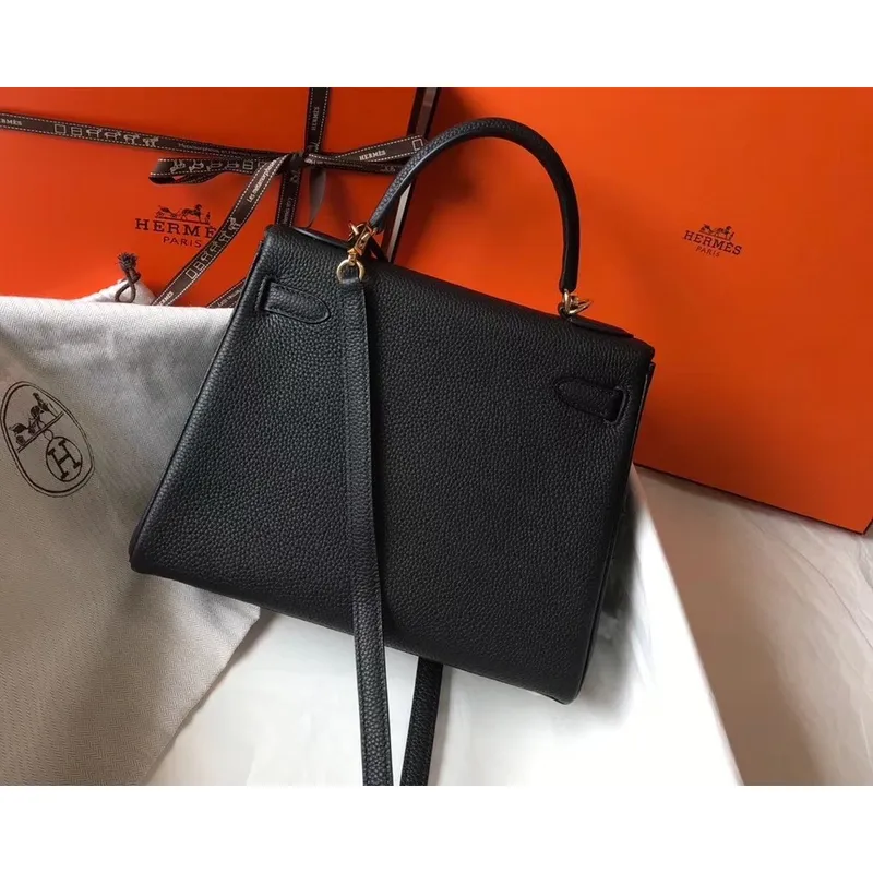 Hermès Černá Kůže Clemence Kelly 25cm GHW Taška
