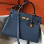 Hermes Blue Agate Clemence Kelly 32cm Retourne Taška