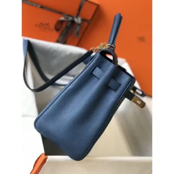 Hermes Blue Agate Clemence Kelly 32cm Retourne Taška