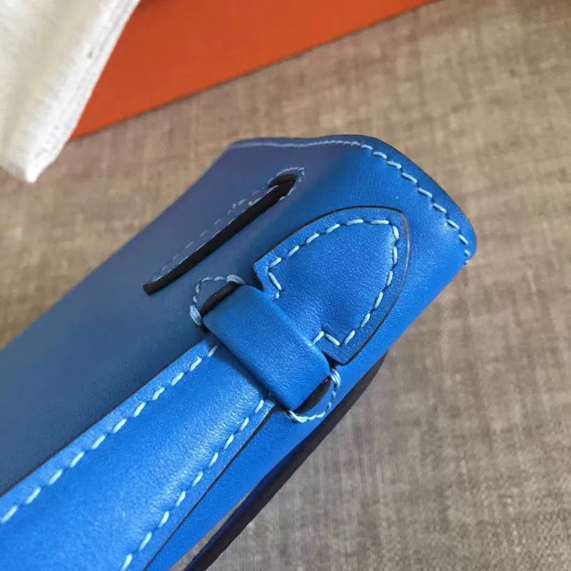 Hermes Blue Kelly Pochette Swift Ručně Vyrobená Taška