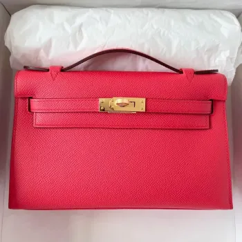 Kelly Pochette Ručně Vyrobená Taška V Růžovém Japour Epsom Telecí Kůže