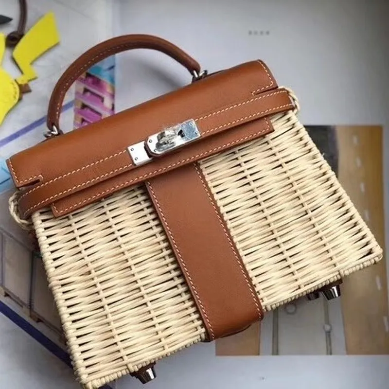 Hermes Brown Picnic Kelly Mini 20cm Košíková Taška