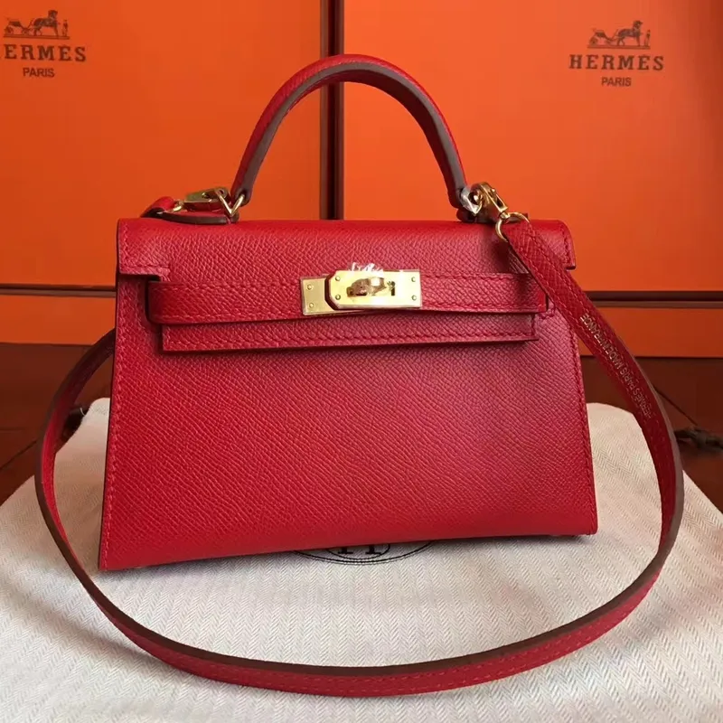 Hermes Red Epsom Kelly Mini II Ručně vyráběná taška