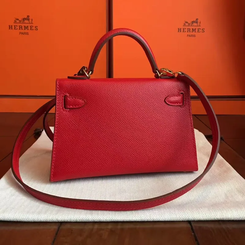 Hermes Red Epsom Kelly Mini II Ručně vyráběná taška