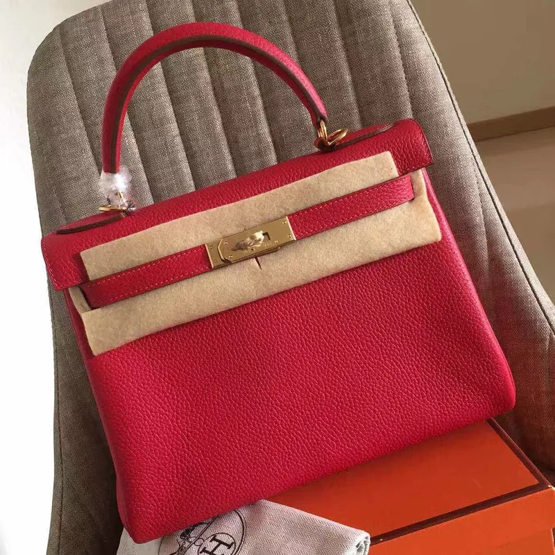 Hermes Red Clemence Kelly Retourne 32cm Ručně vyrobená taška
