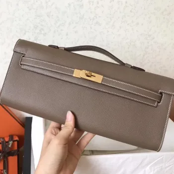 Hermes Taupe Epsom Kelly Cut Ručně vyráběná taška