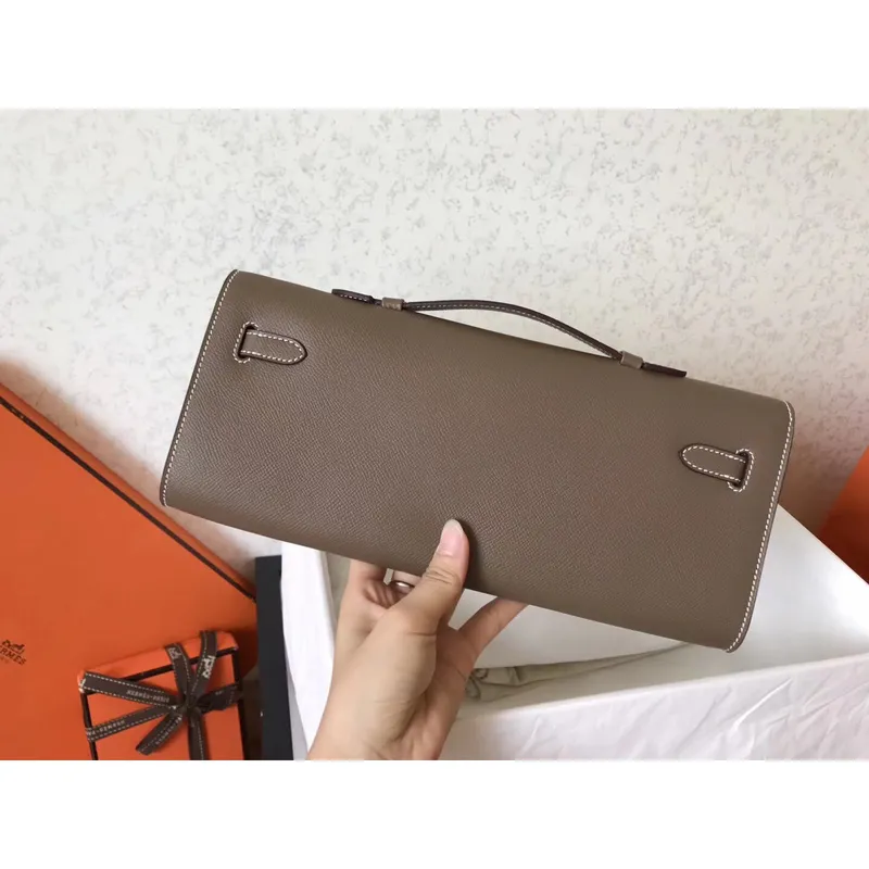 Hermes Taupe Epsom Kelly Cut Ručně vyráběná taška