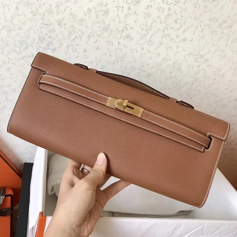 Hermes Brown Epsom Kelly Cut Ručně vyrobená taška