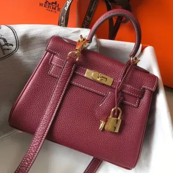 Hermes Mini Kelly 20cm Taška z Bordeaux kůže Clemence