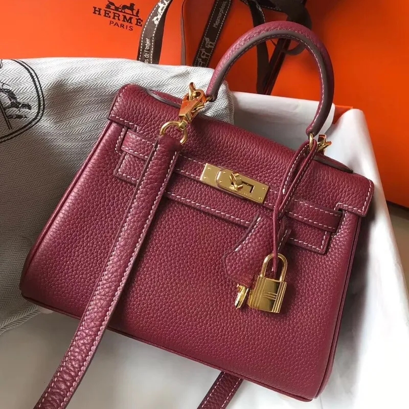 Hermes Mini Kelly 20cm Taška z Bordeaux kůže Clemence