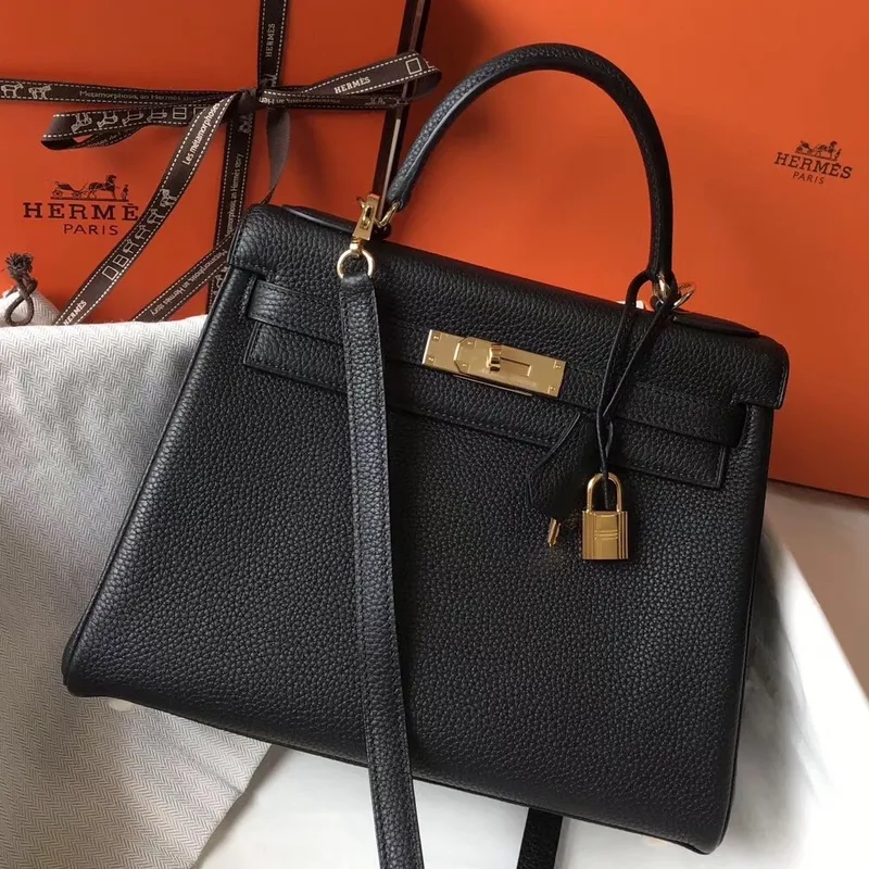 Hermès černá kůže Clemence Kelly 32cm Retourne taška