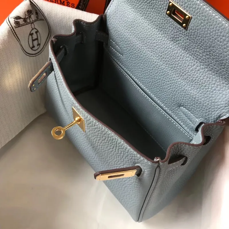 Hermes Mini Kelly 20cm Taška v modré linii z kůže Clemence