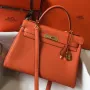 Hermès Orange Clemence Kelly 32cm Retourne Taška
