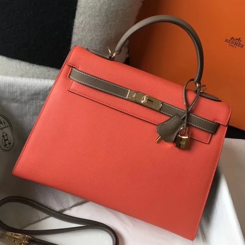 Hermes Bi color Kelly 32cm Epsom taška Piment/Taupe GHW