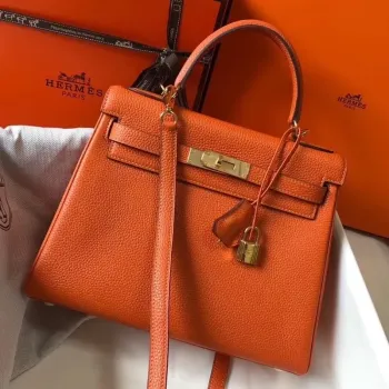 Hermès Orange Clemence Kelly 25cm GHW Taška