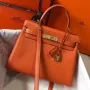 Hermès Orange Clemence Kelly 25cm GHW Taška