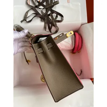 Kelly Sellier 25 Bicolor Taška v Růžové Extreme a Taupe Epsom Telecí Kůže