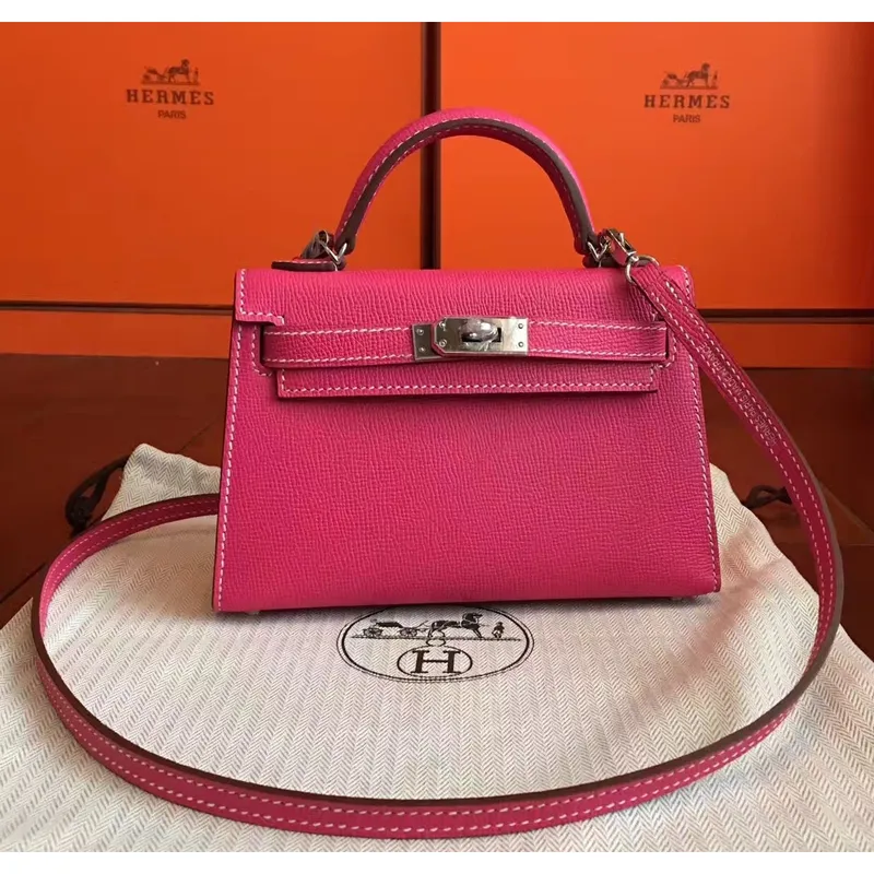 Hermes Rose Tyrien Epsom Kelly Mini II Ručně vyráběná taška