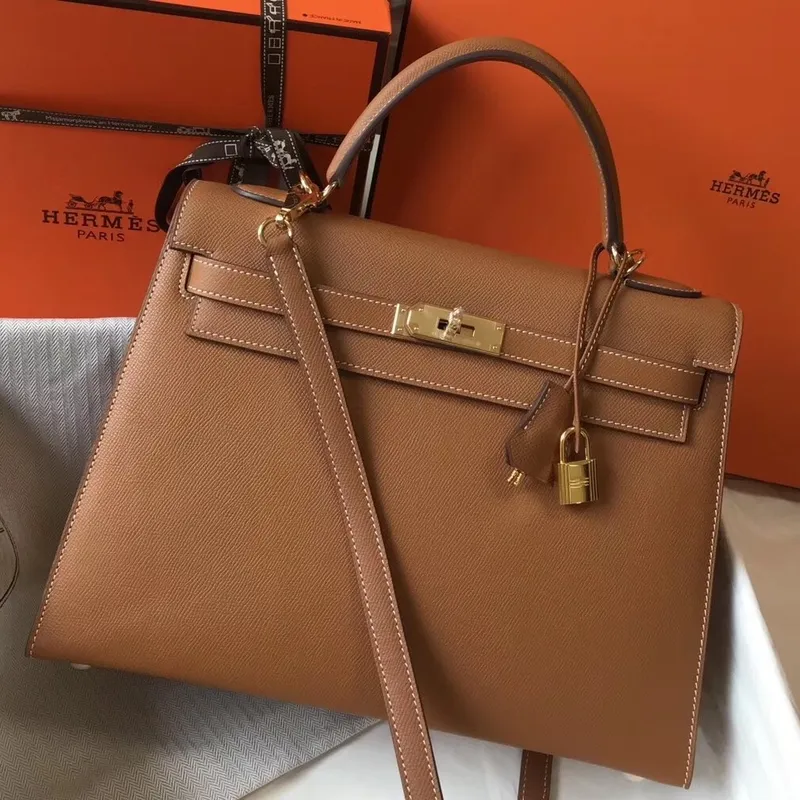 Hermes Hnědá Epsom Kelly 32cm Sellier Taška