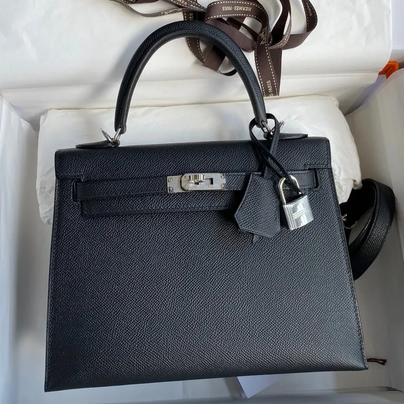 Hermes Epsom Kelly 25cm Sellier Ručně vyrobená černá taška