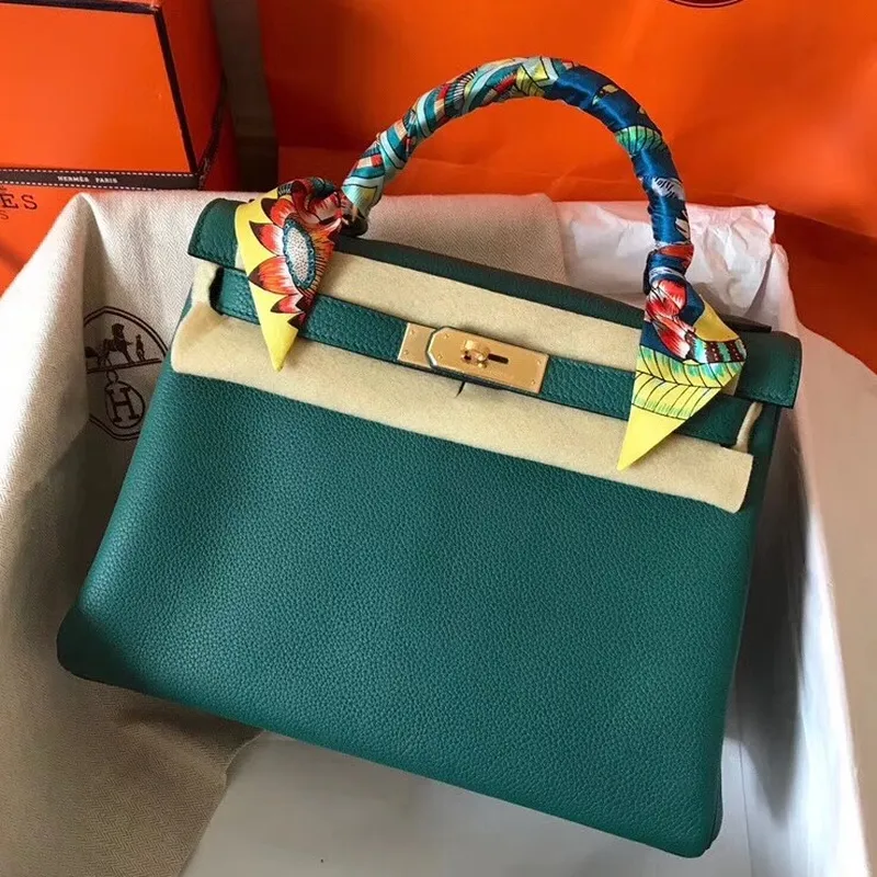 Hermes Malachite Clemence Kelly 28cm Ručně vyráběná taška